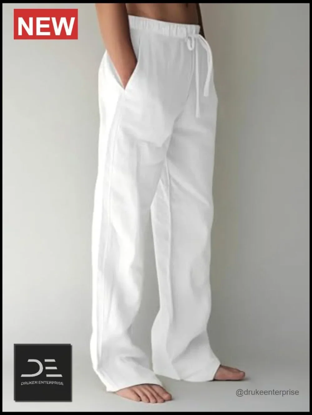 Cotton Linen Blend Drawstring Elastic Waist Loose Fit Pants